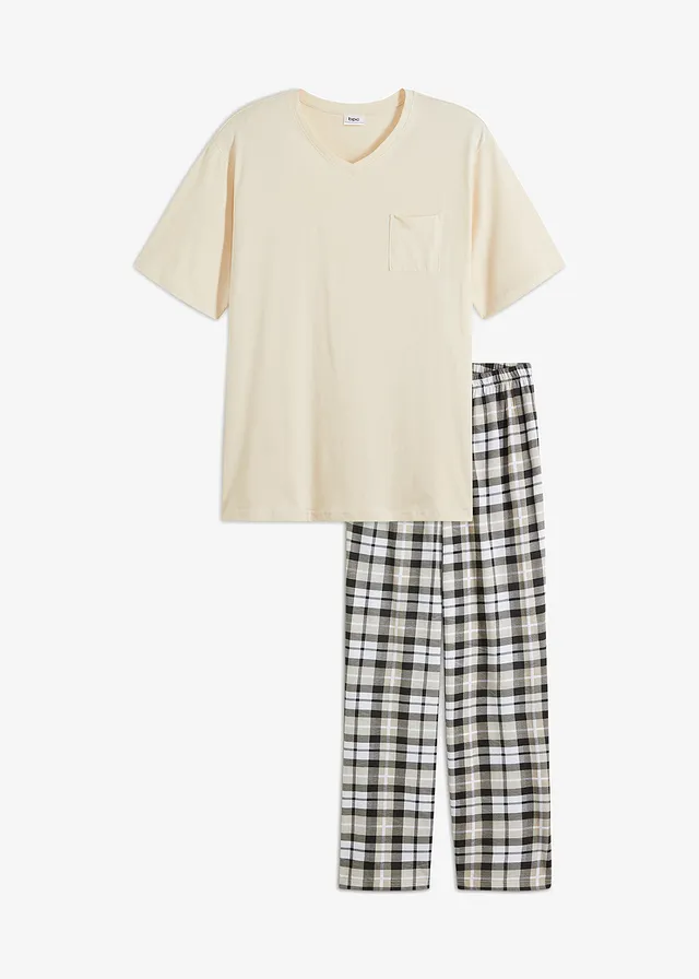 Pijama din bumbac organic, bluză cu mâneci scurte