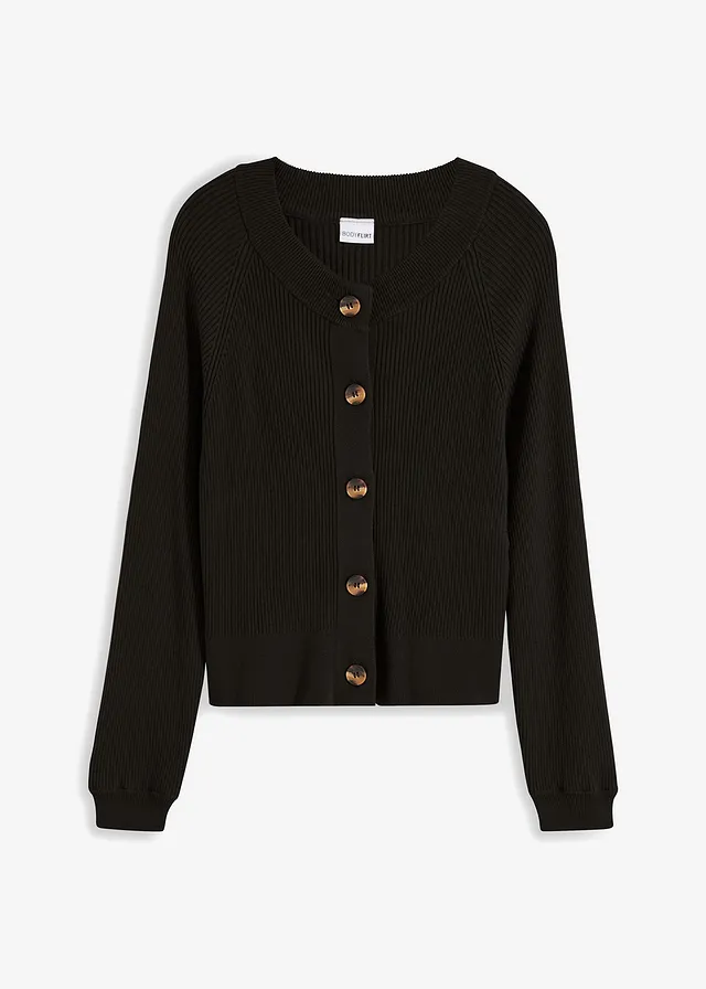 Gilet en maille côtelée, viscose majoritaire • noir • Boutique bonprix