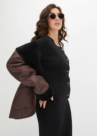 Gilet en maille côtelée, viscose majoritaire • noir • Boutique bonprix