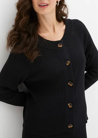 Gilet en maille côtelée, viscose majoritaire • noir • Boutique bonprix