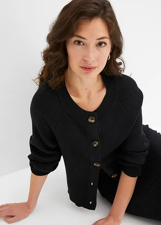 Gilet en maille côtelée, viscose majoritaire • noir • Boutique bonprix