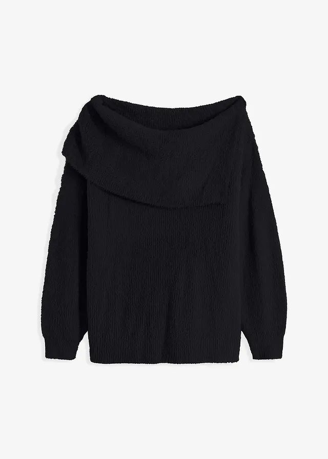 Pull à encolure Bardot asymétrique • noir • Boutique bonprix