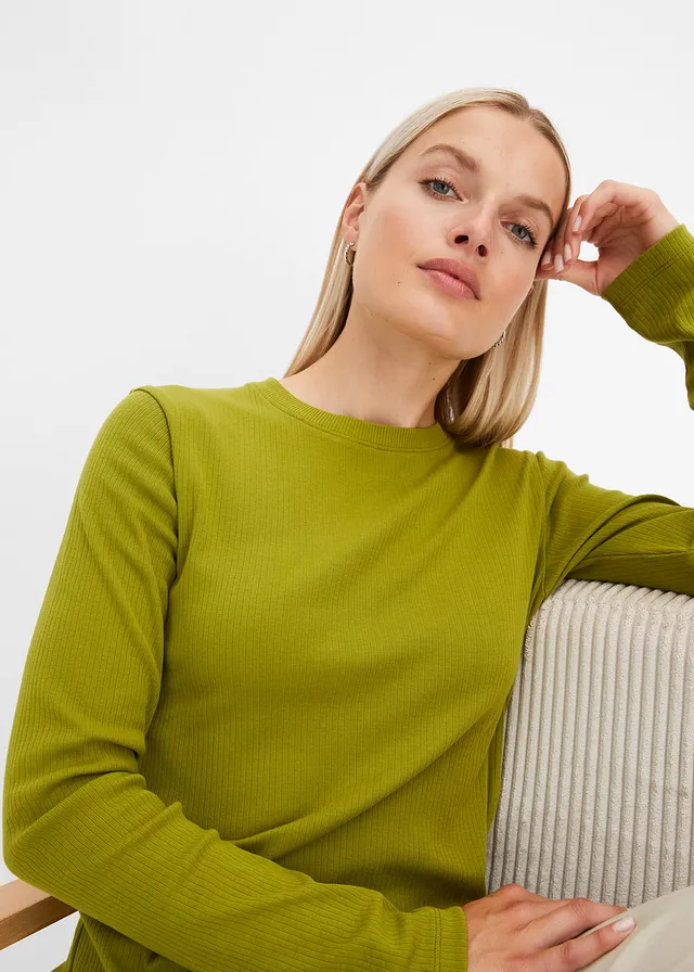 Geribde longsleeve van puur katoen • mosgroen • product-page.page-title-suffix