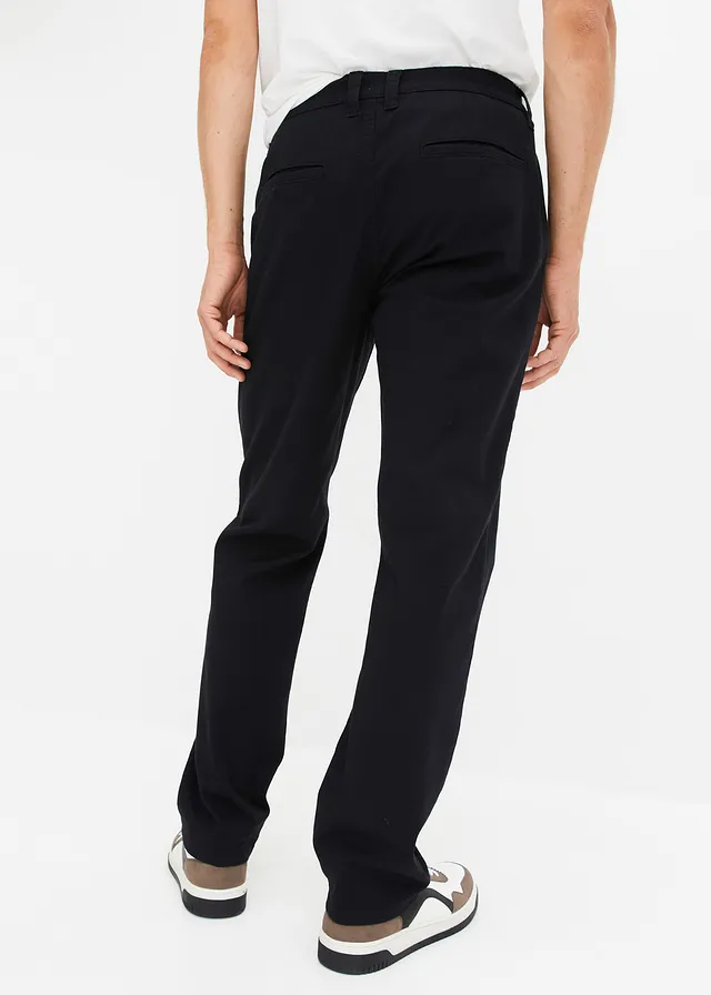 Pantalon chino en coton extensible, ample et droit, Couleur: noir