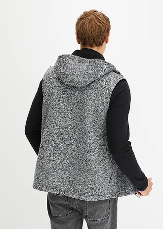 Gilet sans manches polaire à capuche • noir-gris fumé chiné • Boutique bonprix
