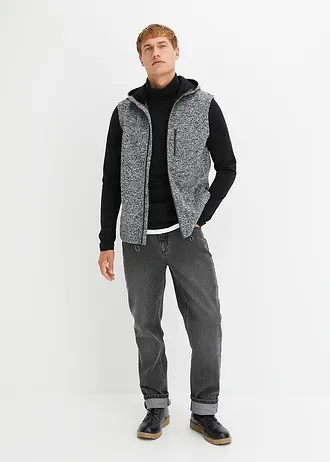 Fleece bodywarmer met capuchon • zwart-rookgrijs gemêleerd • bonprix online shop