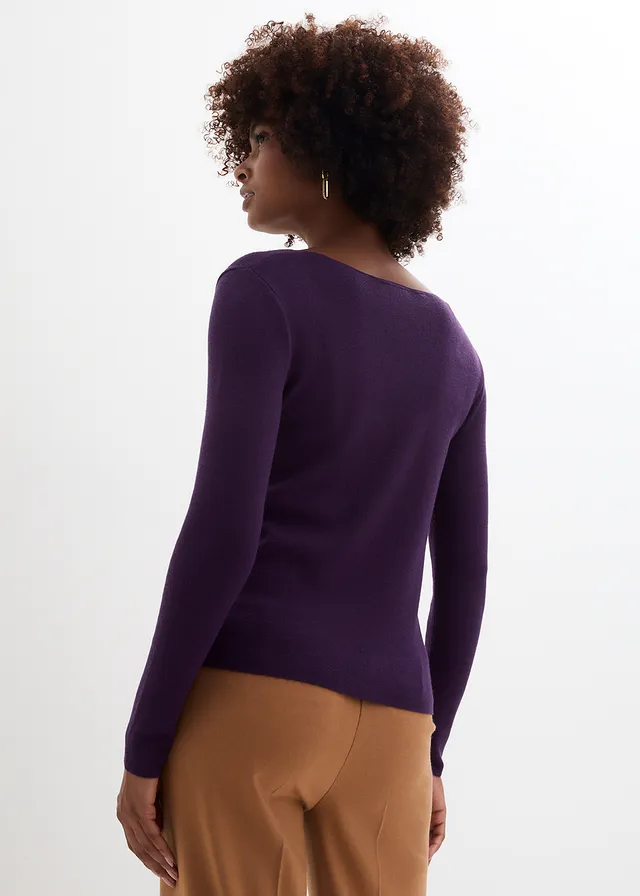 Pull en fine maille douce, Couleur: violet foncé
