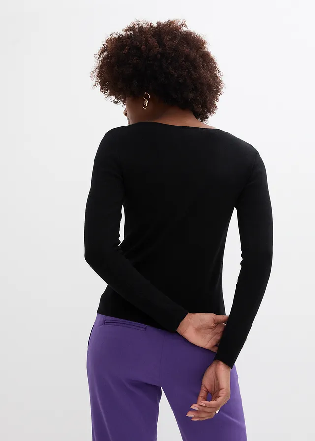 Pull en fine maille douce, Couleur: noir