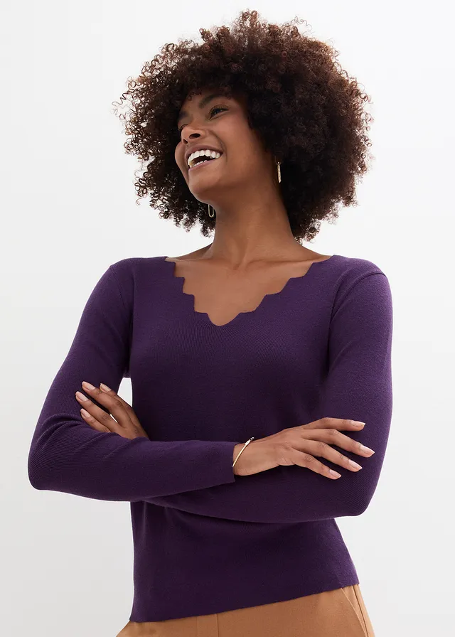 Pull en fine maille douce, Couleur: violet foncé