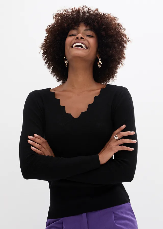 Pull en fine maille douce, Couleur: noir