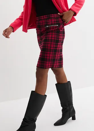 Žerzejová sukně • granátově červeno-černá  kostka • bonprix obchod