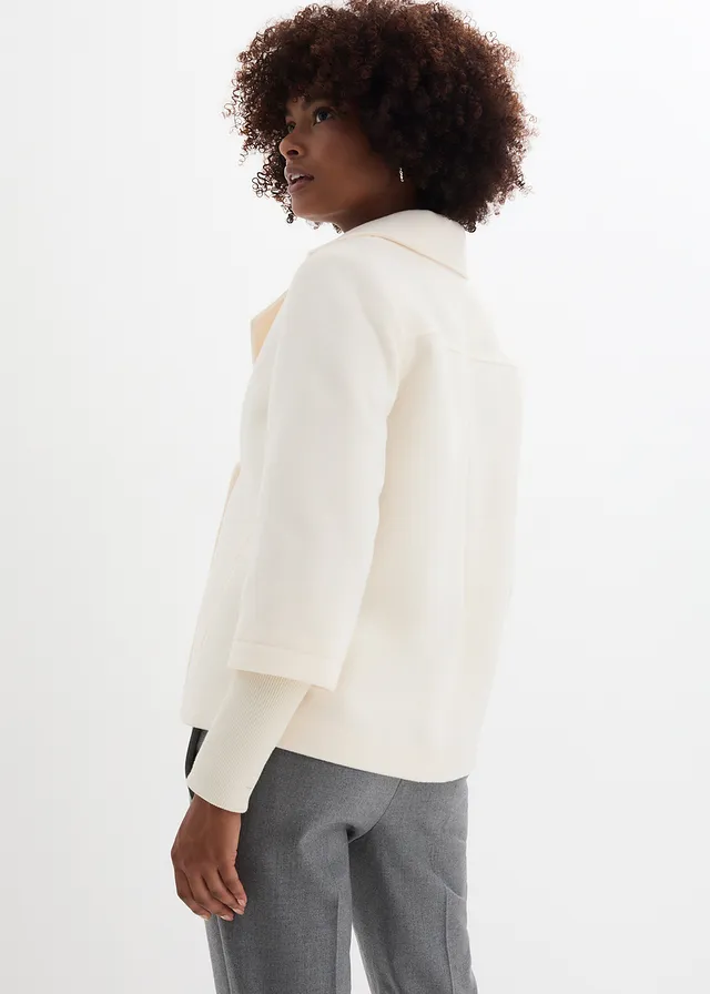 Peacoat met gebreide mouwen, Kleur: natuurbeige