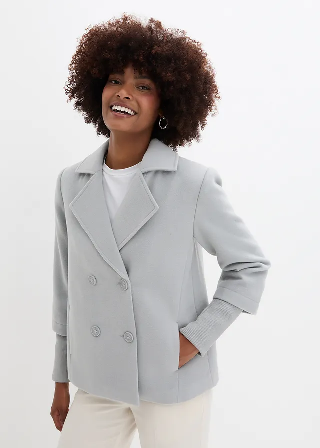 Peacoat met gebreide mouwen, Kleur: schaduwgrijs