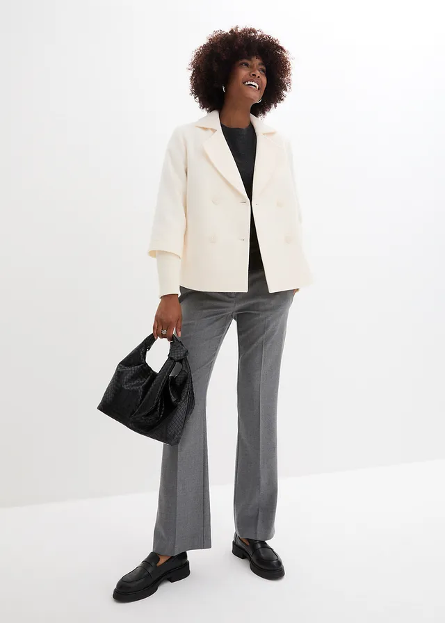Peacoat met gebreide mouwen, Kleur: natuurbeige