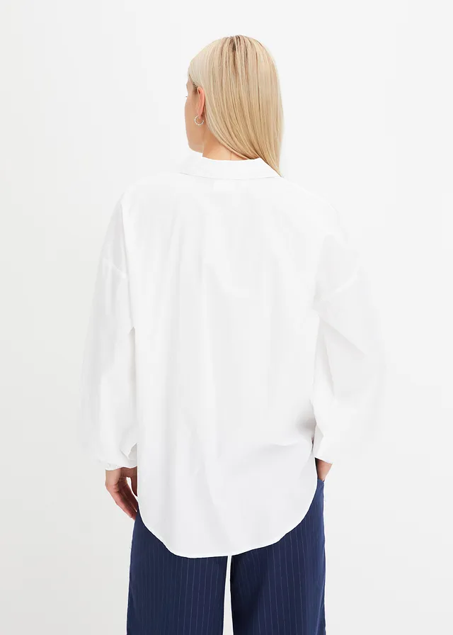 Chemisier oversize 100 % coton, Couleur: blanc