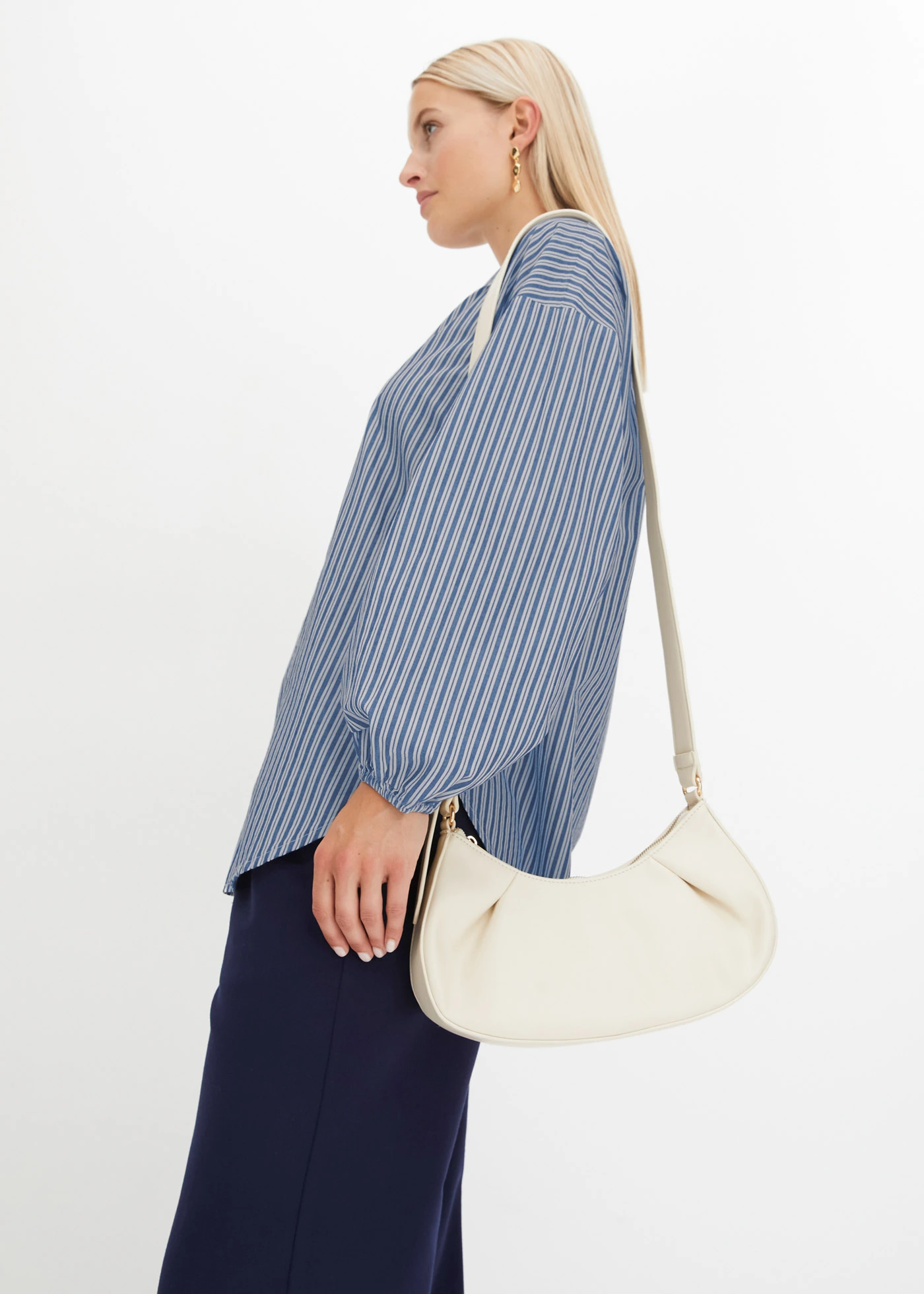 Oversize halenka z čisté bavlny • kouřově modro-bílá s podélnými proužky • bonprix obchod