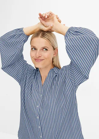 Oversize halenka z čisté bavlny • kouřově modro-bílá s podélnými proužky • bonprix obchod