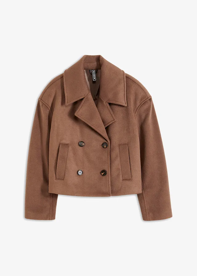 Korte peacoat in wollen look • mat bruin • bonprix online shop