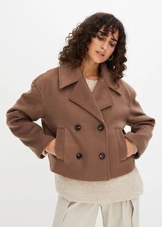 Korte peacoat in wollen look • mat bruin • bonprix online shop