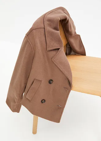 Korte peacoat in wollen look • mat bruin • bonprix online shop