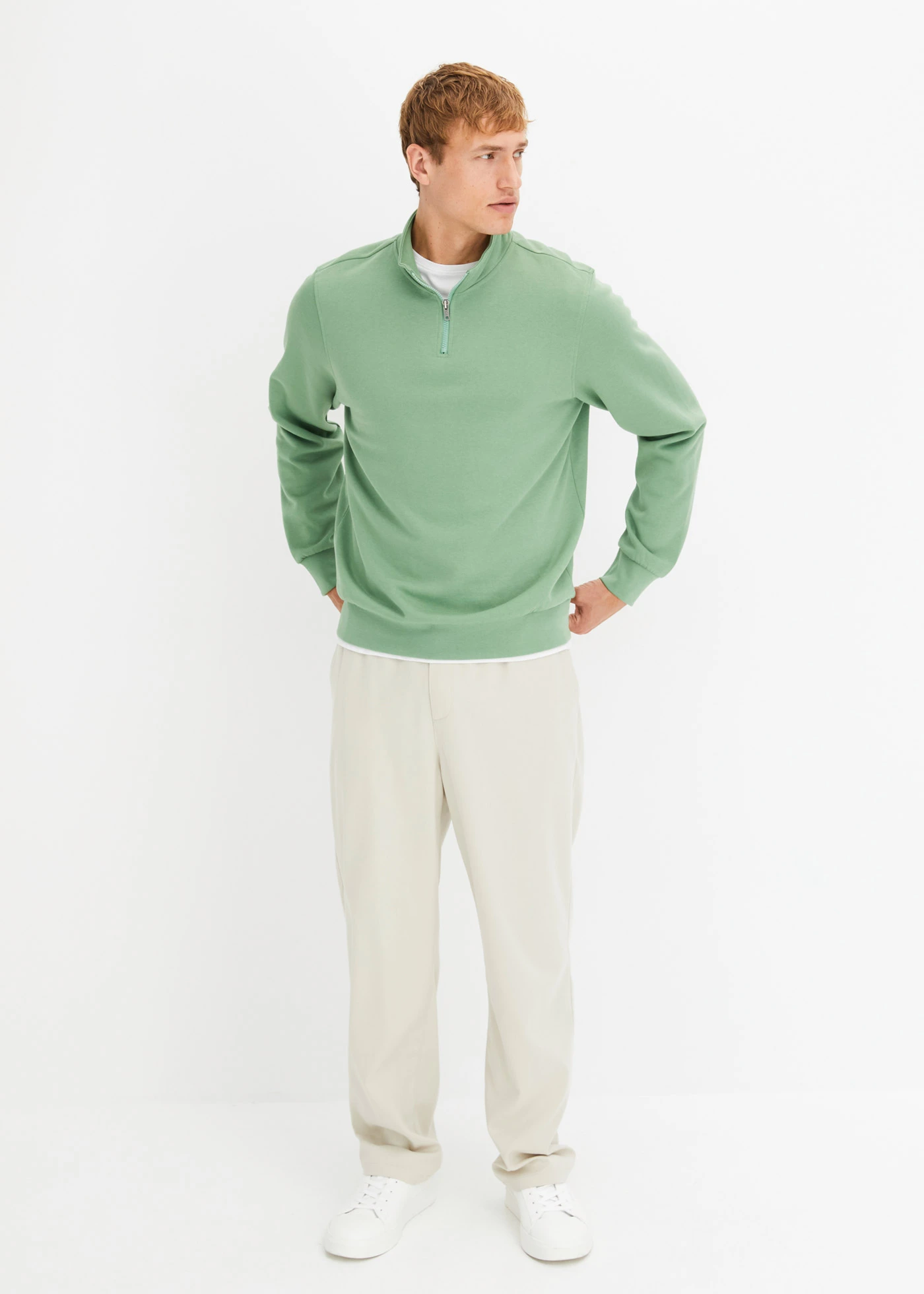 Sweater met troyer kraag • pijnboomgroen • bonprix online shop