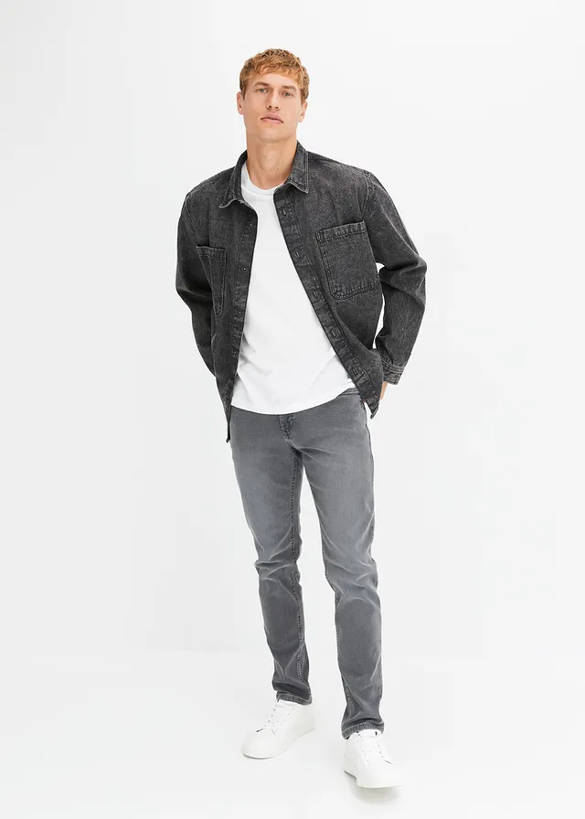 Regular fit stretch jeans met comfort fit, tapered • donkergrijs denim • product-page.page-title-suffix