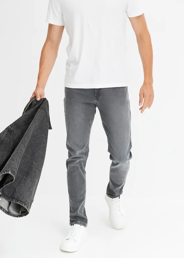 Regular fit stretch jeans met comfort fit, tapered • donkergrijs denim • product-page.page-title-suffix
