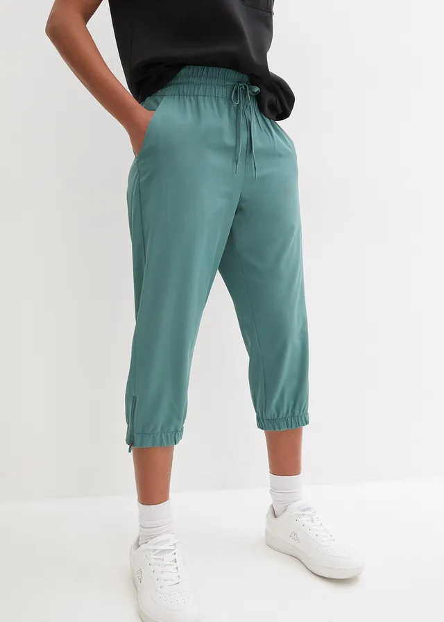 Sneldrogende outdoor broek in caprilengte, Kleur: grijsgroen