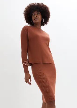 Pletené šaty s vestou (2dílná souprava), barva: kaštanově hnědá