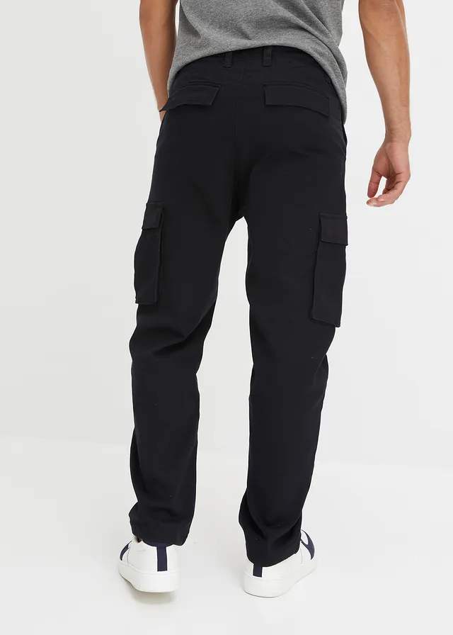 Loose fit stretch cargo broek, extra wijd, Kleur: zwart