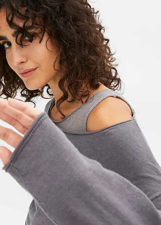 Svetr a top z čisté bavlny (2dílná souprava) • kouřově šedá + šedá • bonprix obchod