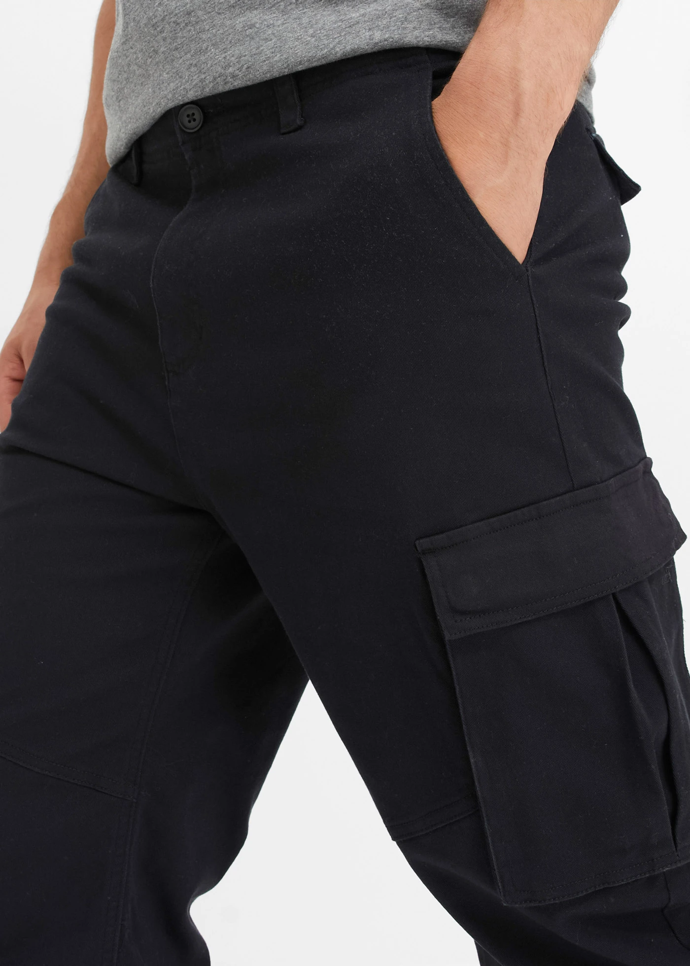 Cargo broek van stevig stretchkatoen, loose fit, straight • zwart • bonprix online shop