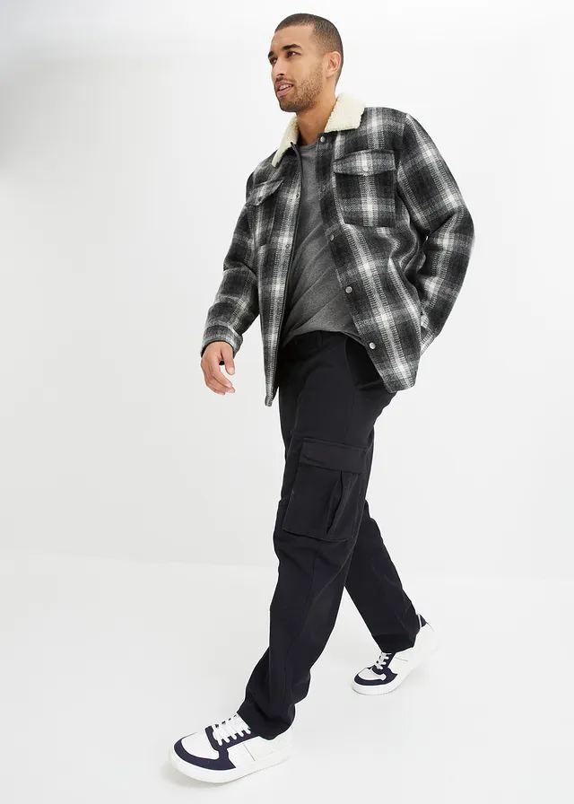 Loose fit stretch cargo broek, extra wijd, Kleur: zwart