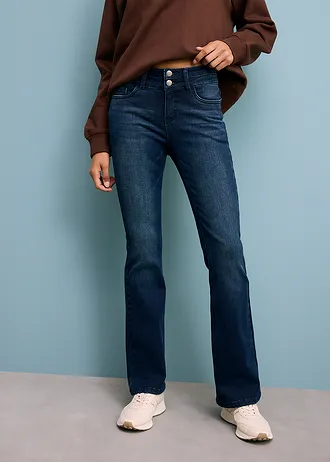 Ultrasoft corrigerende bootcut jeans, high waist • donkerblauw used • bonprix online shop