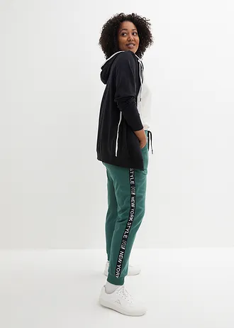 Sweatpants met tapes en statement print, Kleur: matgroen met print