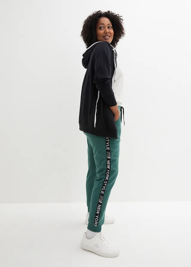 Pantalon de jogging avec finitions bord-côtes et imprimé, Couleur: vert mat imprimé
