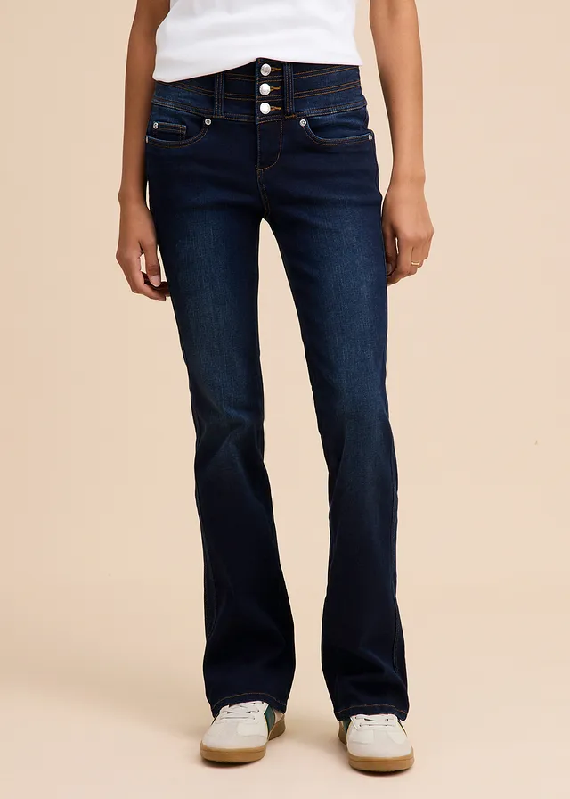 Corrigerende bootcut jeans, high waist • donkerblauw used • product-page.page-title-suffix