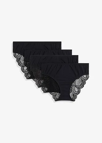 Maxislip met kant (set van 4) • zwart • bonprix online shop