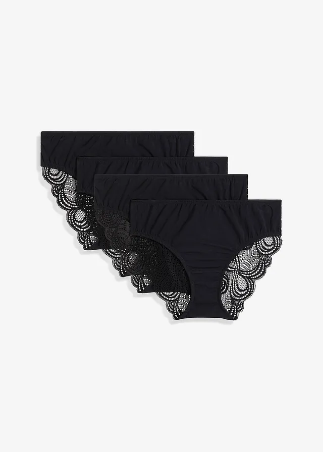 Maxislip met kant (set van 4) • zwart • bonprix online shop