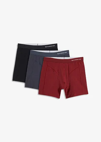 Lot de 3 boxers mi-long coton, Couleur: rouge châtaigne+noir+bleu nuit