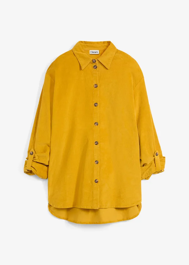 Corduroy blouse met zijsplitten, Kleur: okergoud