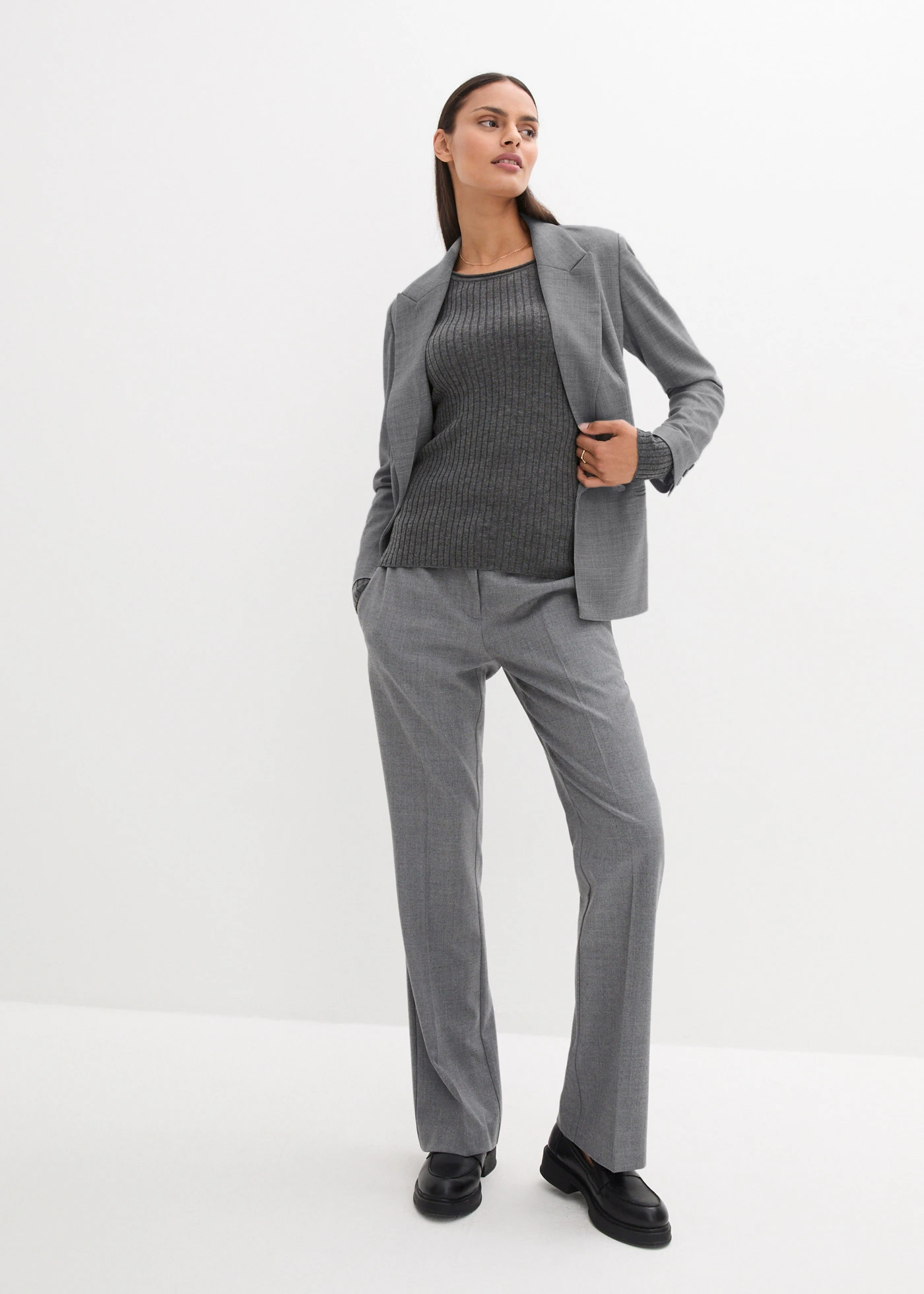 Žebrovaný svetr z merino vlny • středně šedý melír • bonprix obchod