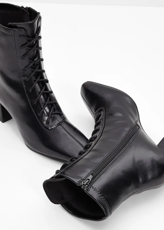 Bottines à lacets et talon bloc, Couleur: noir