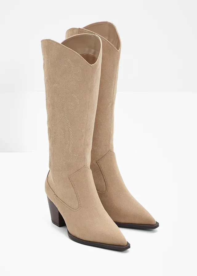 Cowboylaarzen met borduursel, Kleur: beige