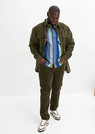 Strečové manšestrové kalhoty v pohodlném střihu, Slim Fit, barva: tmavě olivová