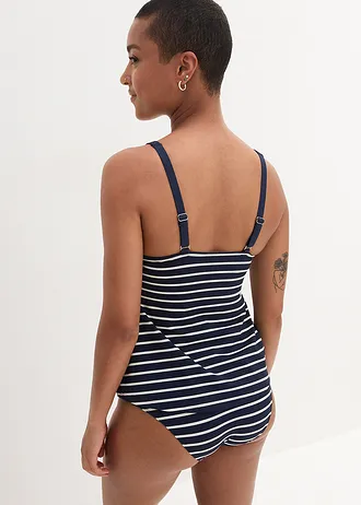 Tankini (ens. 2 pces) avec décolleté froncé, Couleur: bleu foncé/blanc cassé rayé