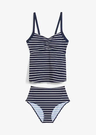 Tankini (komplet 2 cz.) • ciemnoniebieski + biel wełny w paski • sklep bonprix