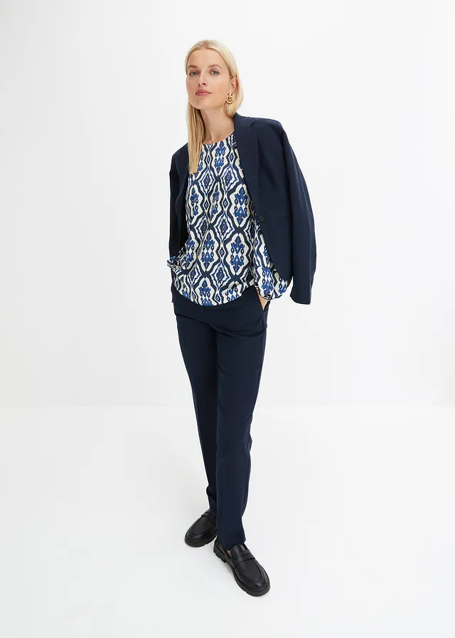 Pantalon de tailleur à pinces, Couleur: bleu foncé