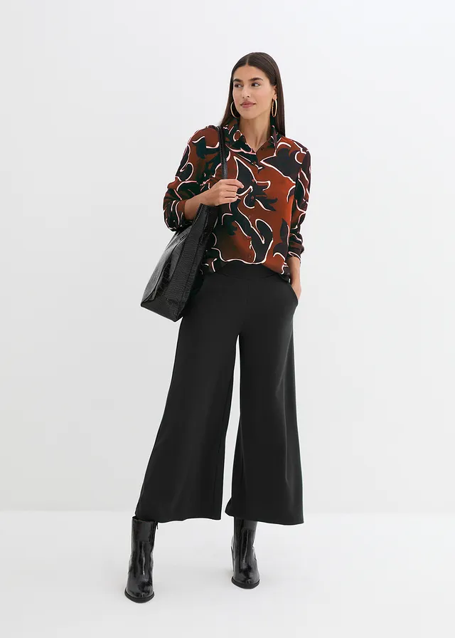 Jupe-culotte en viscose majoritaire, Couleur: noir
