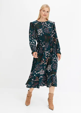 Robe midi 100% viscose • vert profond floral • Boutique bonprix